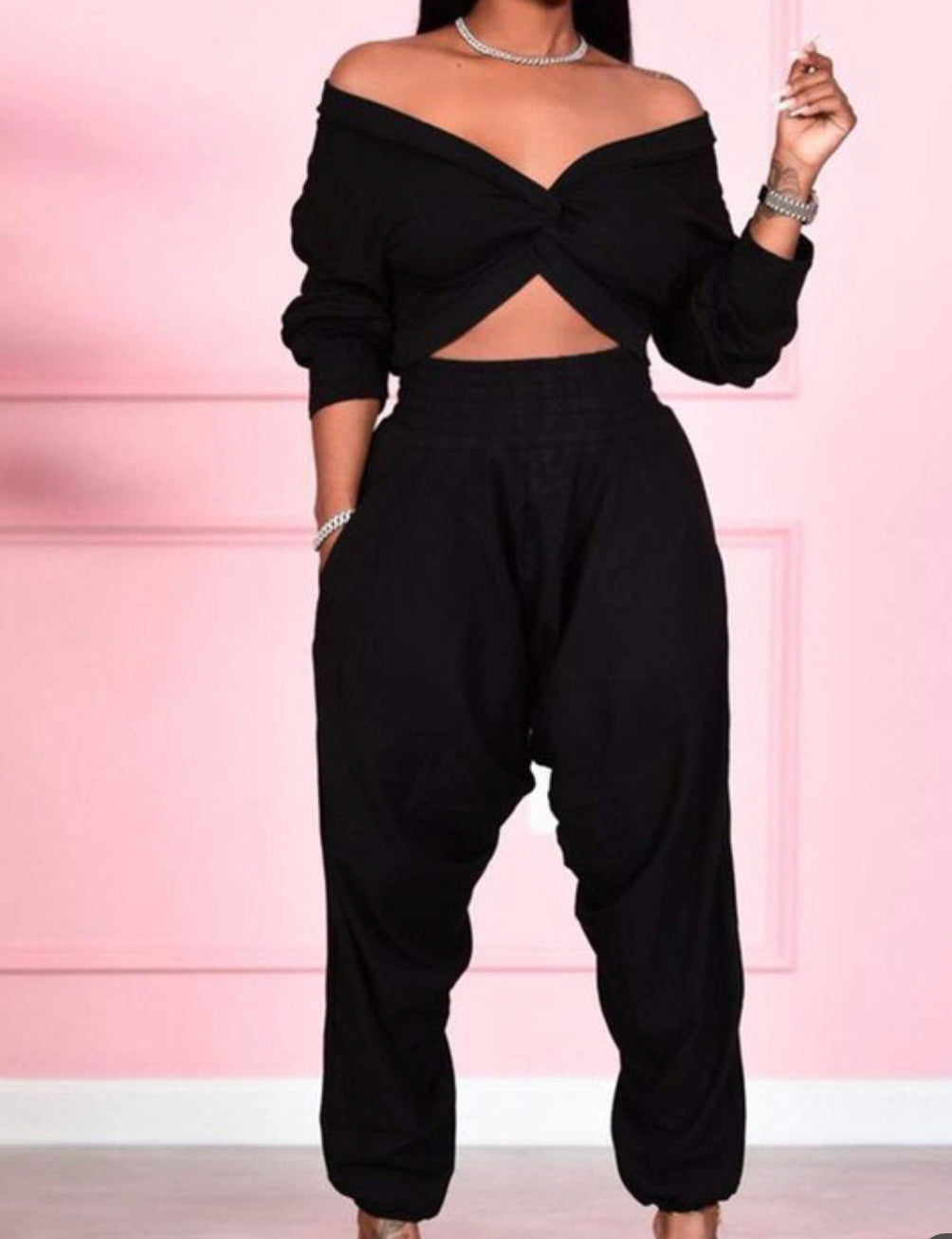 Black Butterfly- Cropped Top Set