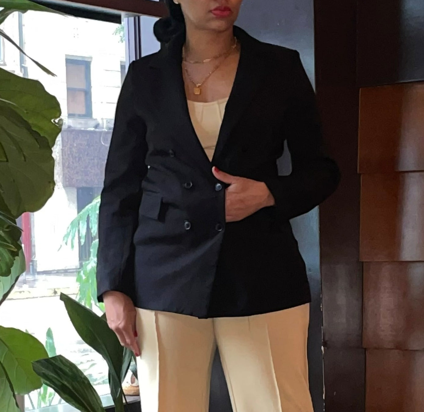 Double Breasted Blazer, Collared, Long Body Length